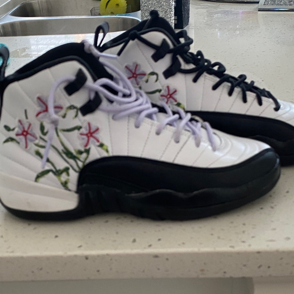 Jordan Kids Sneakers - Black, White, and Red Floral